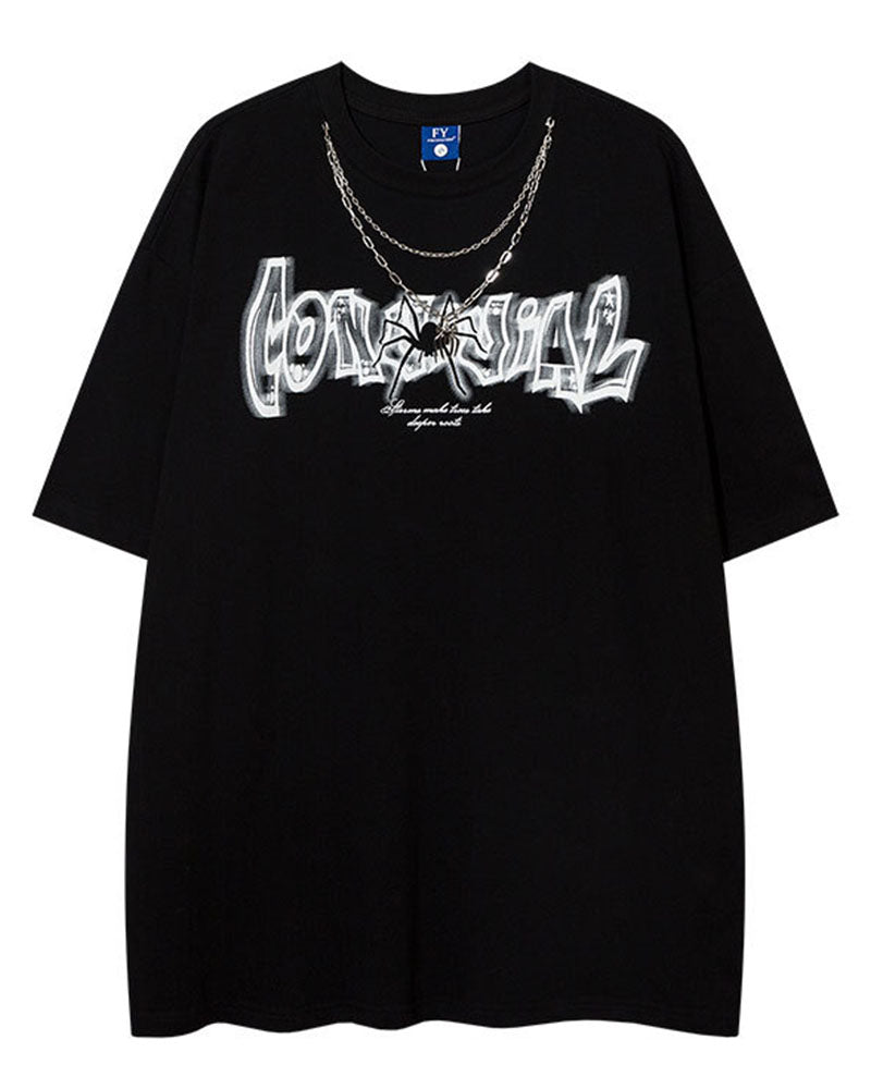 【Jeunife】 スパイダーモチーフ半袖Tシャツ