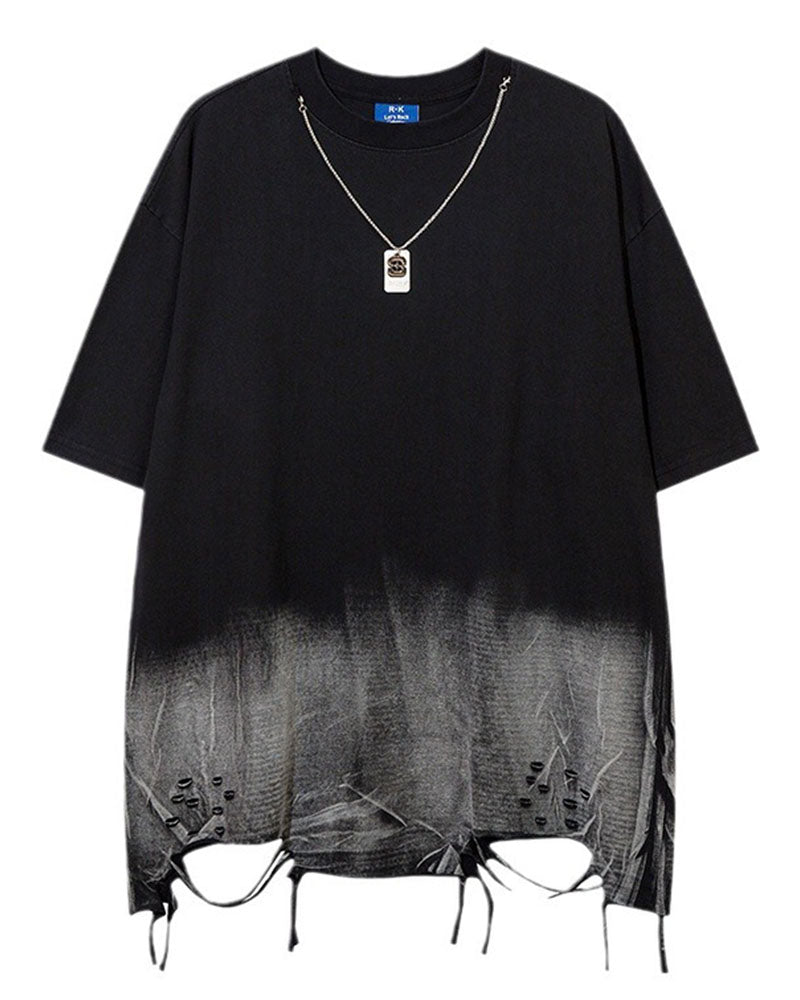 【Jeunife】 ダメージ半袖Tシャツ