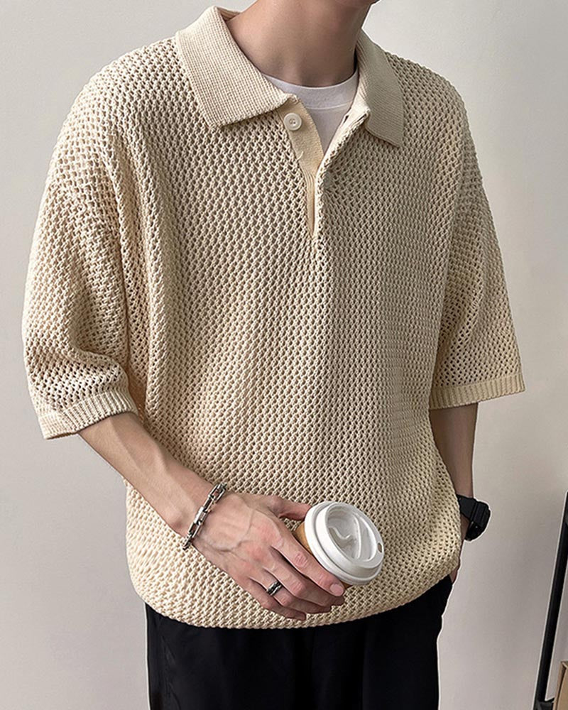 【Jeunife】 半袖ニットポロシャツ