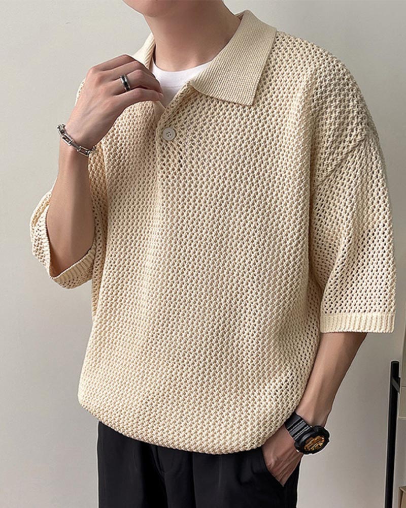 【Jeunife】 半袖ニットポロシャツ