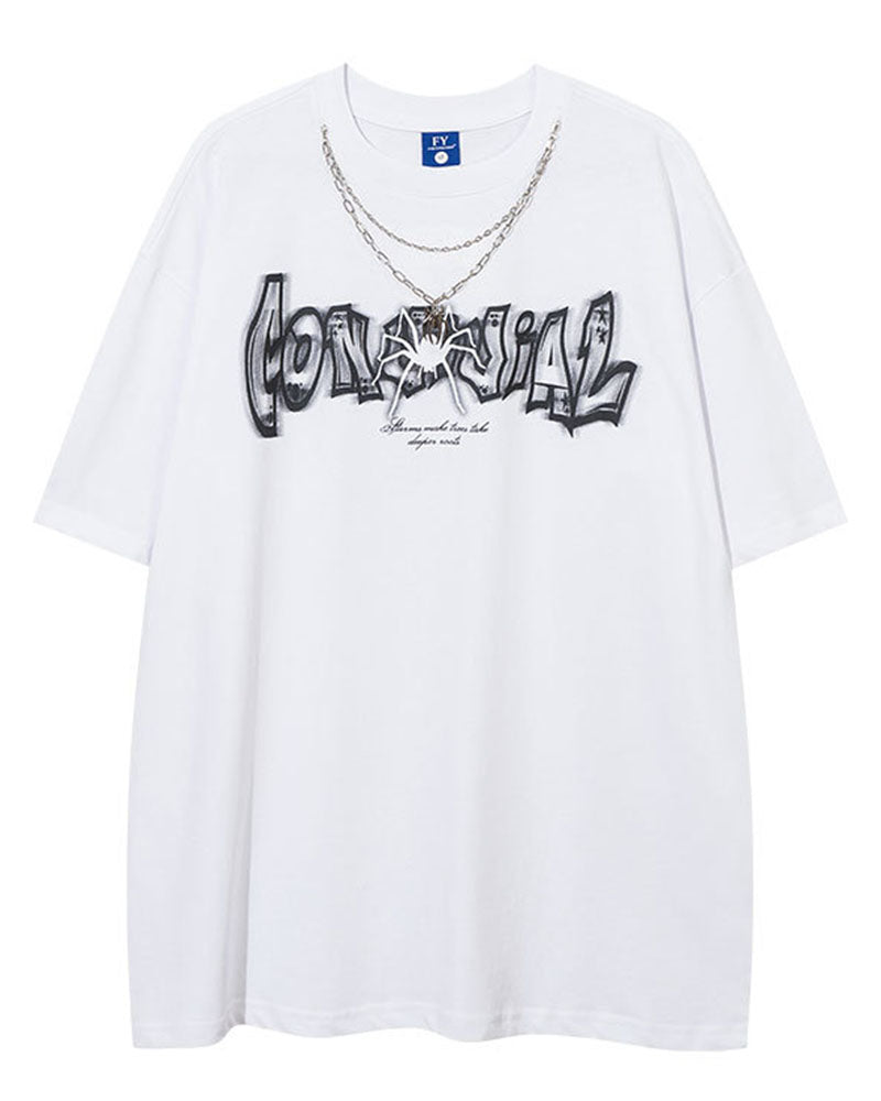 【Jeunife】 スパイダーモチーフ半袖Tシャツ