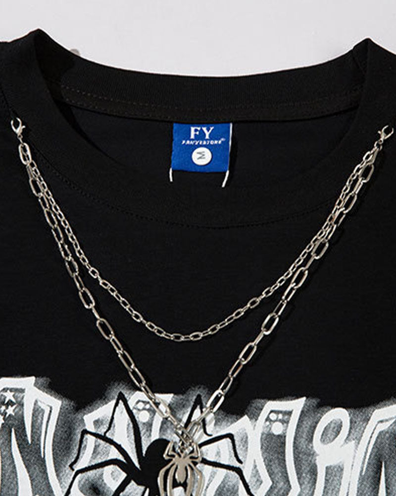 【Jeunife】 スパイダーモチーフ半袖Tシャツ