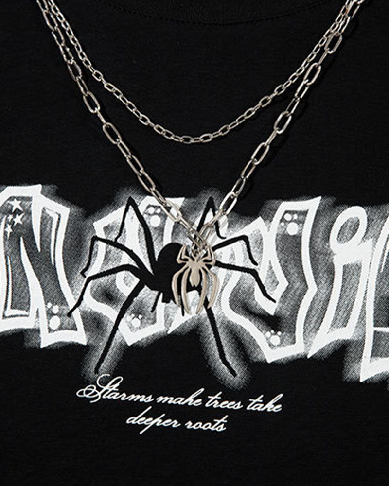【Jeunife】 スパイダーモチーフ半袖Tシャツ